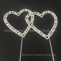 Wedding Cake Topper with Vintage Double Hearts Covered in Rhinestone Crystals Cake Decoration